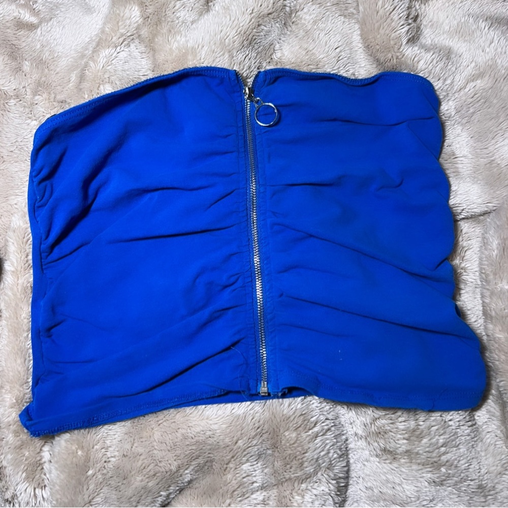 Fashionova blue zipper crop top